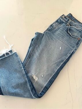 Levi's Light Blue Straight Leg Jeans with Frayed Hem